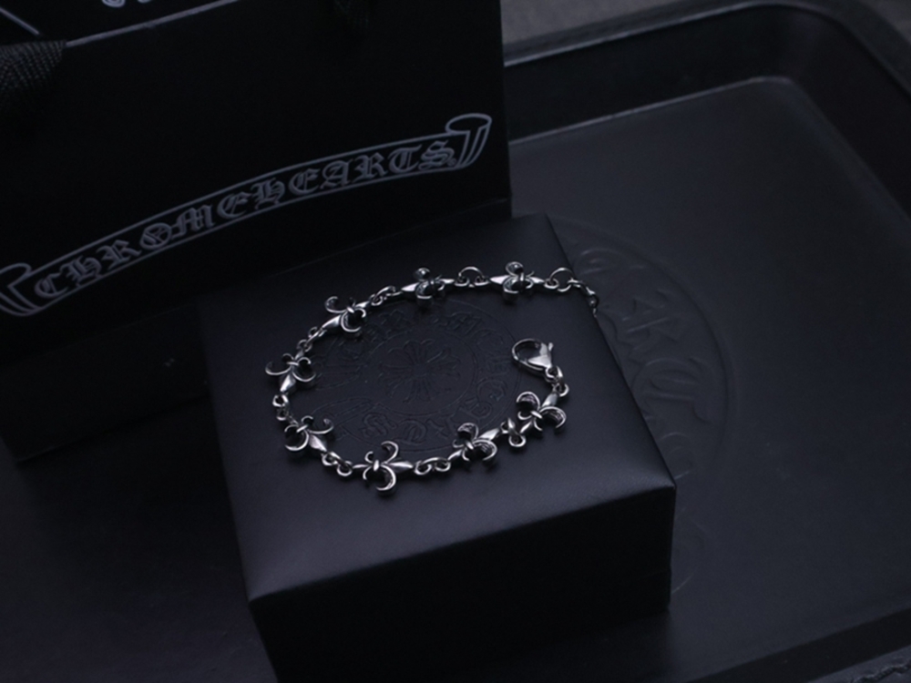 Chrome Hearts Fleur-de-Lis Link Bracelet Sterling Silver Unisex with Box